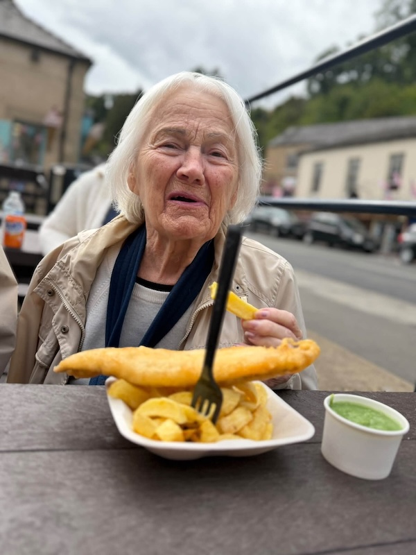 resident with fish and chips
